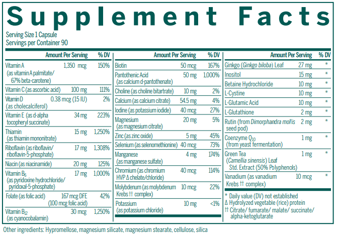 Maxum Multi Vite supplement facts Genestra