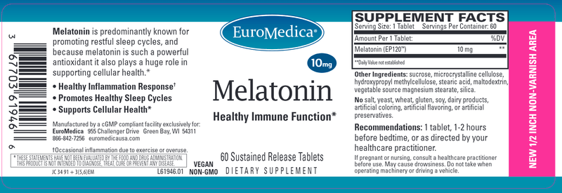 Melatonin 10mg SR (Euromedica) Label