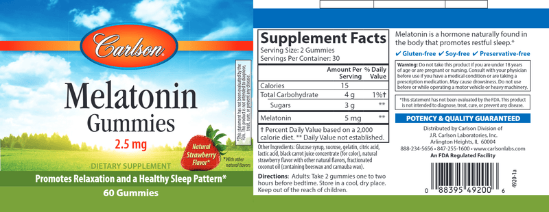 Melatonin Gummies (Carlson Labs) label