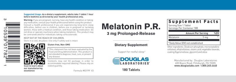 Melatonin PR 3 mg (Douglas Labs) 180ct label