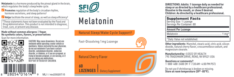 melatonin lozenge sfi health label