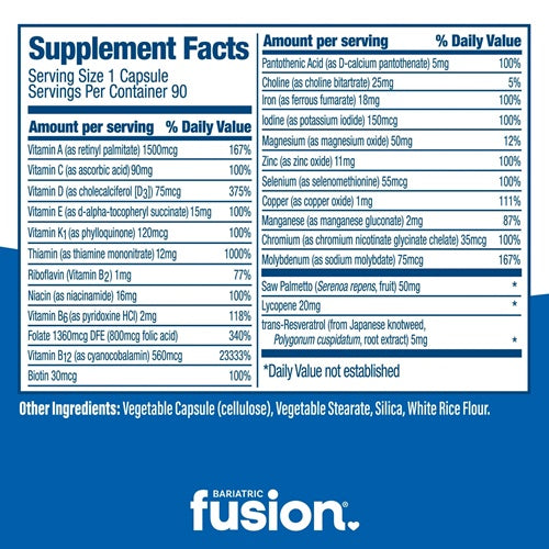 Men’s One Per Day Multivitamin with Iron Capsules Bariatric Fusion supplement facts