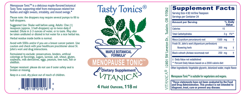 menopause tonic vitanica label