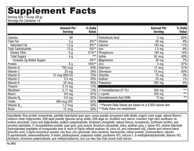 MetaKids Nutrition Powder Chocolate (Metagenics) Supplement Facts