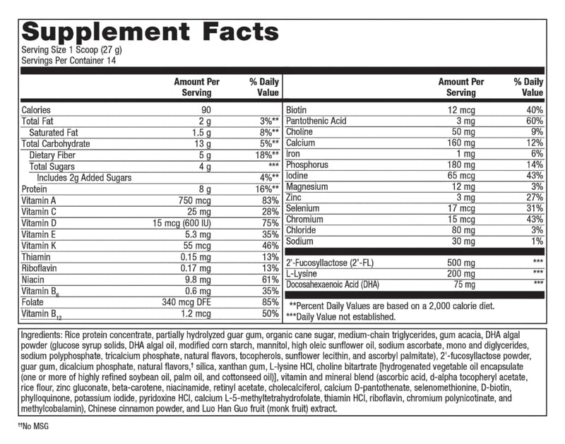 MetaKids Nutrition Powder Vanilla (Metagenics) Supplement Facts