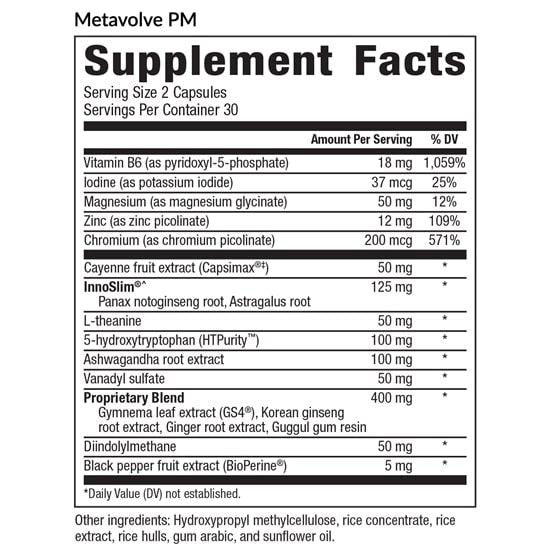 metavolve pm (equilife) supplement facts