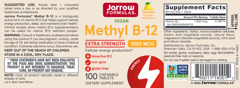 Methyl B-12 Lemon Jarrow Formulas label