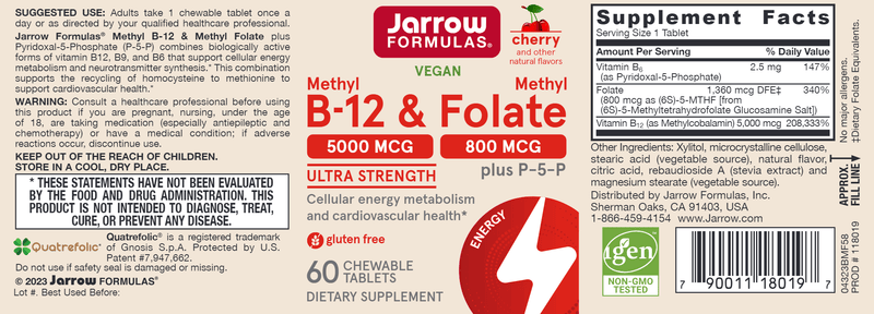 Methyl B-12 Methyl Folate Cherry Jarrow Formulas label