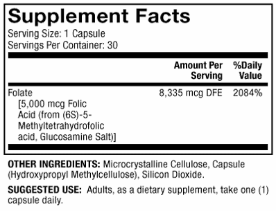 Methyl Folate 5 mg (Dr. Mercola) supplement facts