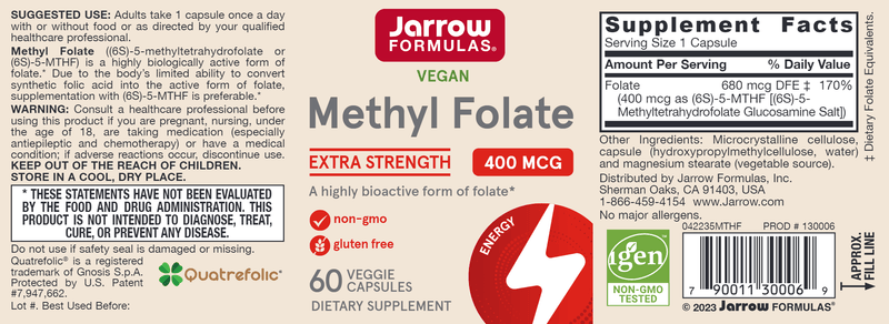 Methyl Folate Jarrow Formulas label