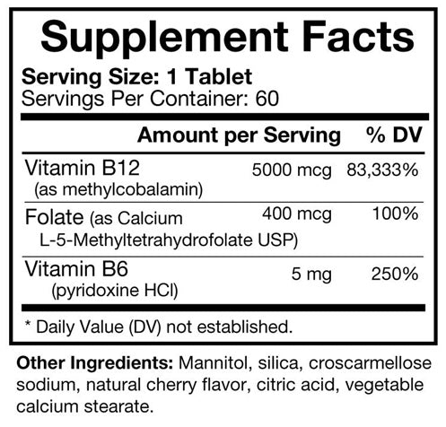 methyl b12 plus 5000 mcg bio-design supplement facts