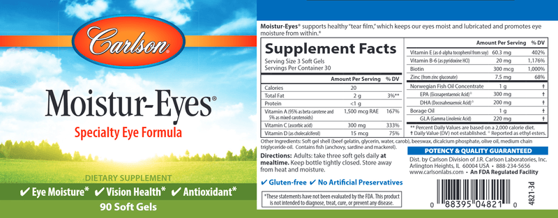 Moistur-Eyes (Carlson Labs) label