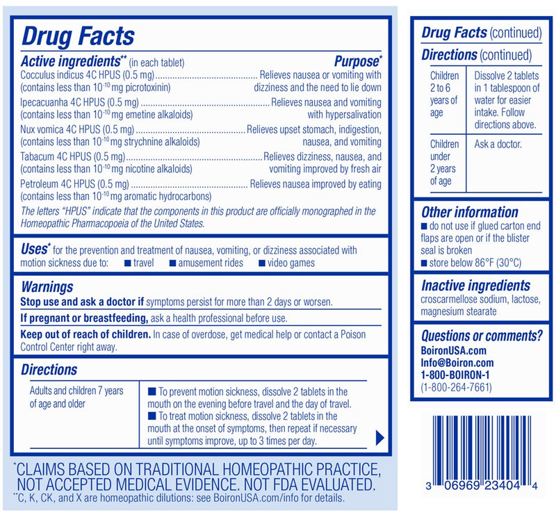 motioncalm boiron drug facts