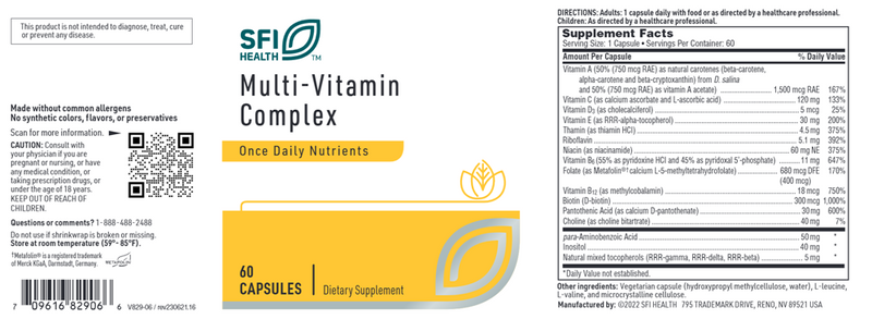 multi-vitamin complex sfi health label