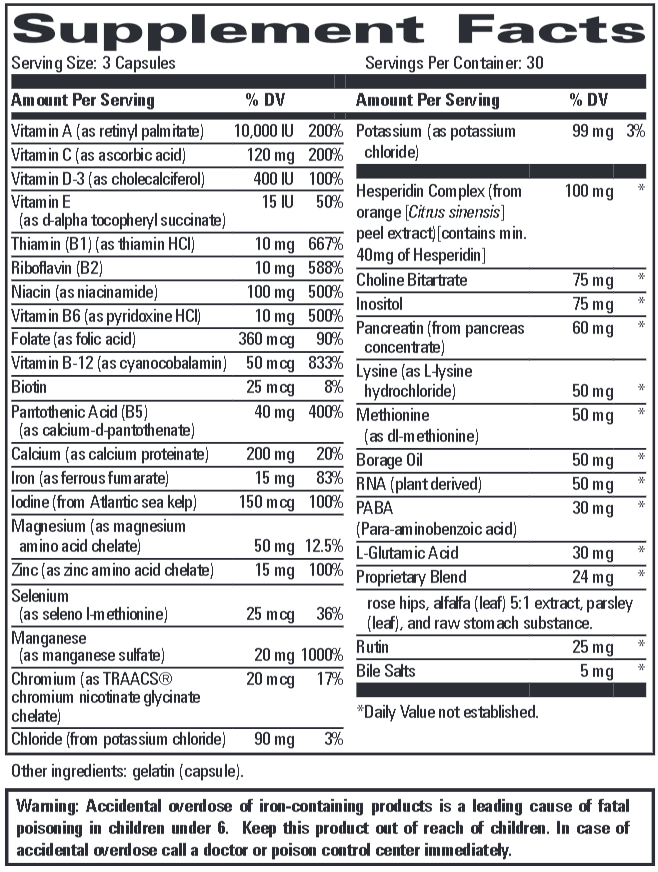 Multi Caps (Progressive Labs) 90ct Supplement Facts