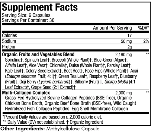 Multi Collagen + Raw Greens (Codeage) supplement facts