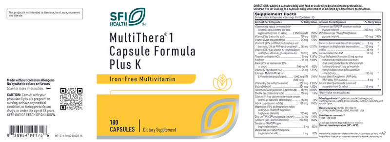 multithera 1 plus vitamin k sfi health label