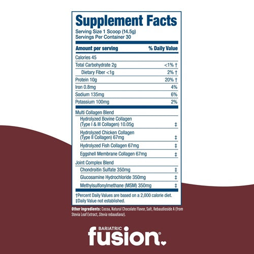 Multi Collagen Protein Powder Chocolate Bariatric Fusion supplement facts