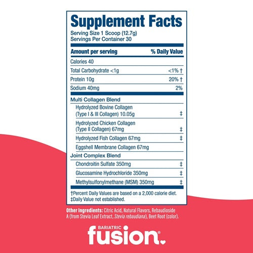 Multi Collagen Protein Powder Strawberry Banana Bariatric Fusion supplement facts