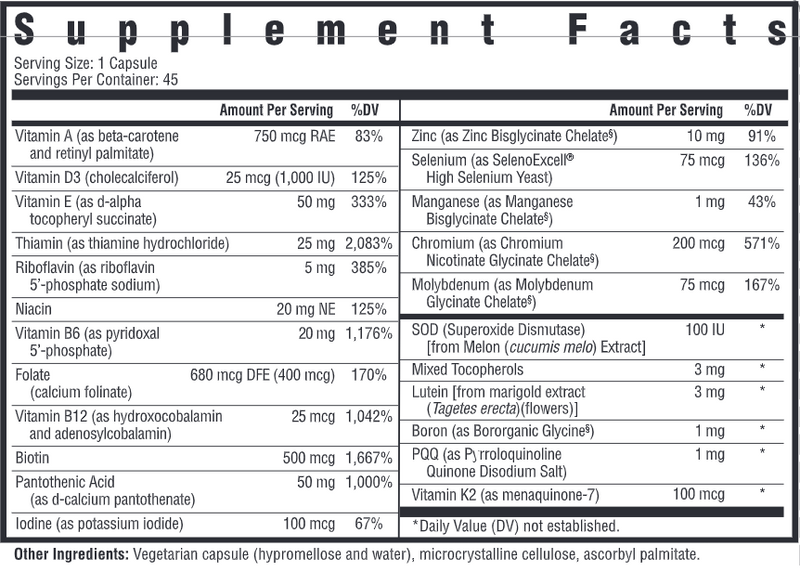 Multivitamin One MF Seeking Health supplement facts