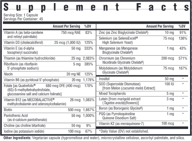 Multivitamin One Seeking Health supplement facts