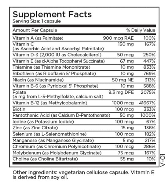 multivitamin + 5mg l-methylfolate (methylpro) supplement facts