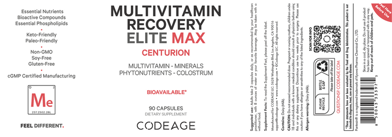 multivitamin recovery elite max codeage label