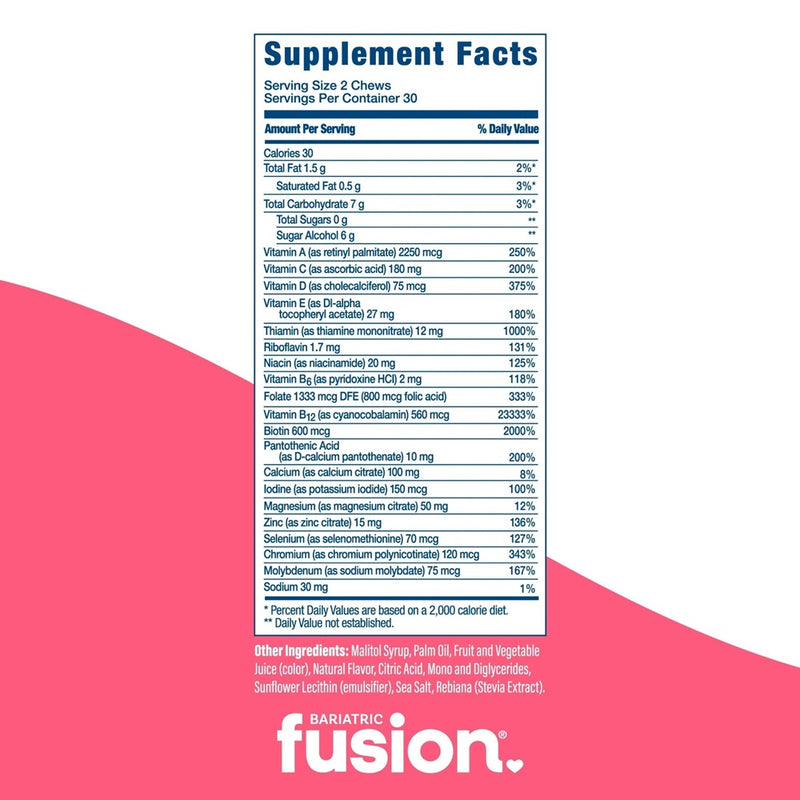 Multivitamin Soft Chews Cherry Pineapple Bariatric Fusion supplement facts