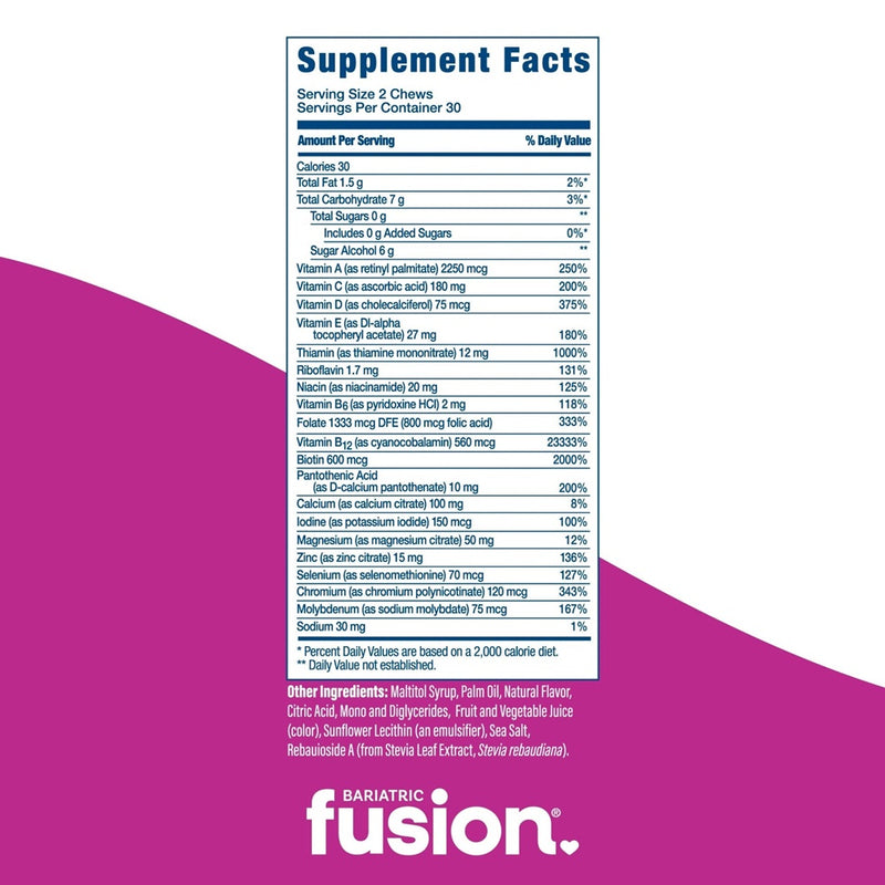 Multivitamin Soft Chews Mixed Berry Bariatric Fusion supplement facts