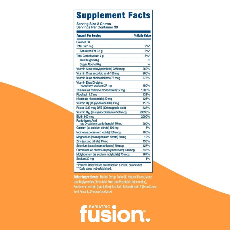 Multivitamin Soft Chews Tropical Fruit Bariatric Fusion supplement facts