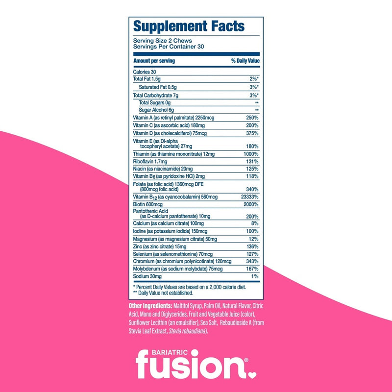 Multivitamin Soft Chews Watermelon Bariatric Fusion supplement facts