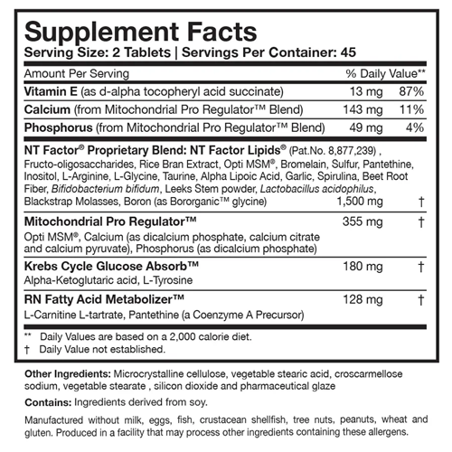 NT Factor Energy Researched Nutritionals supplement facts