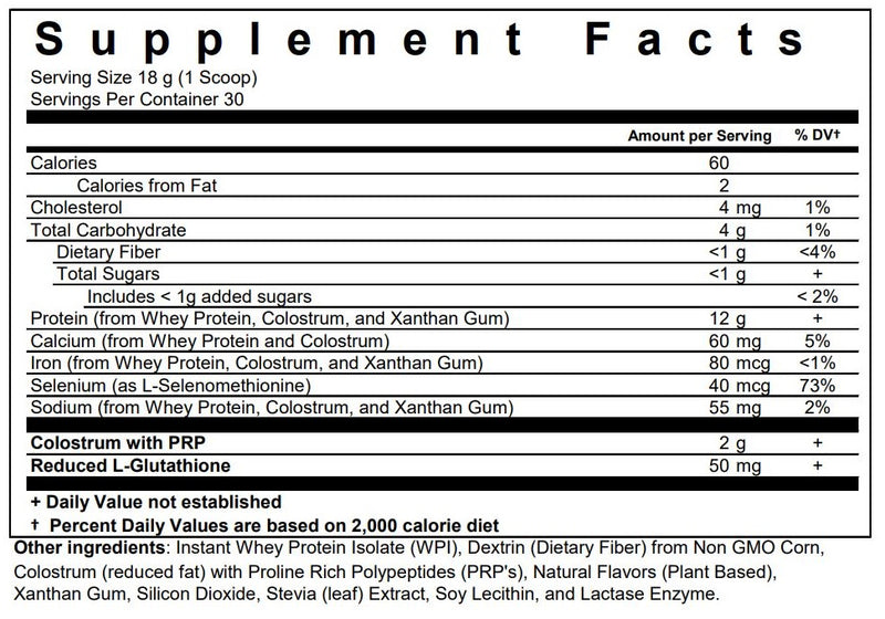 NanoPro PRP Immune Vanilla (BioPharma Scientific) supplement facts