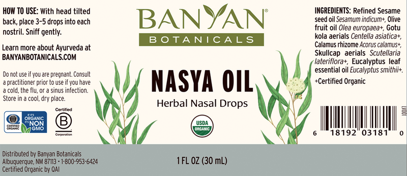 nasya oil organic banyan botanicals label