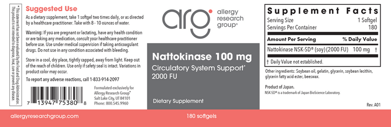 nattokinase 100 mg nsk-sd allergy research group label