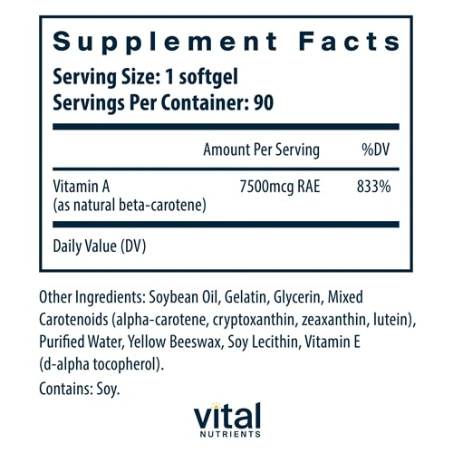 Natural Beta Carotene 25000IU Vital Nutrients supplements