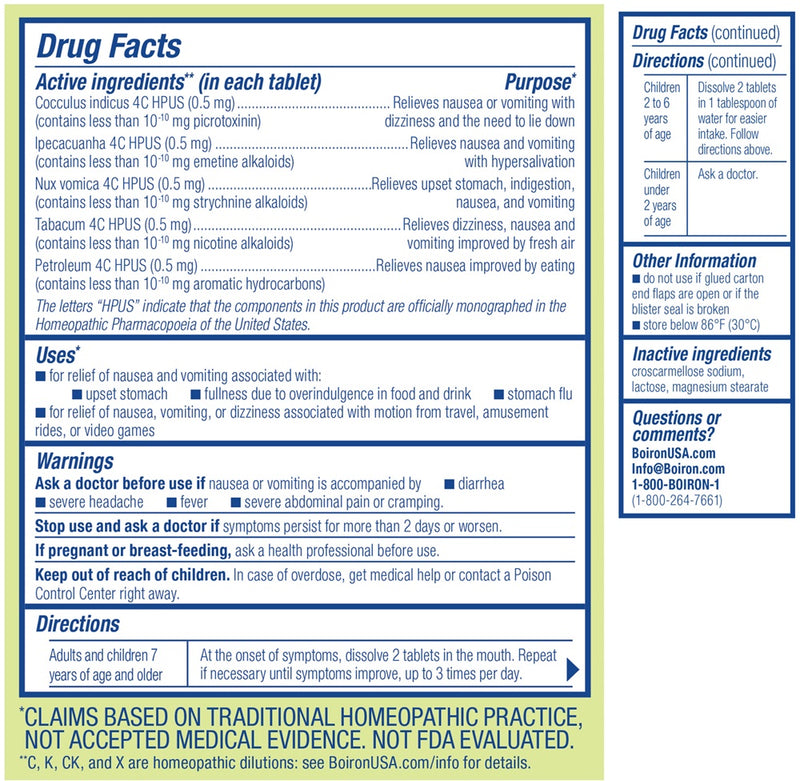 nauseacalm boiron drug facts