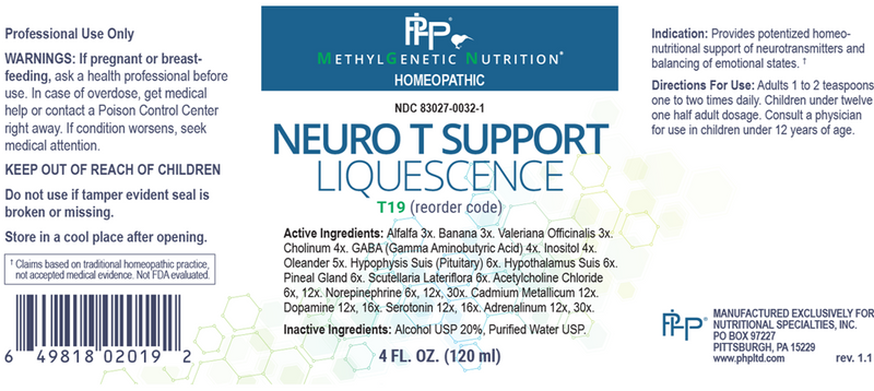 Neuro T Support Liquescence (Professional Health Products) Label