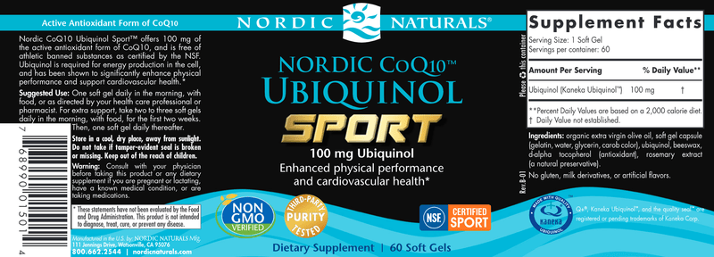 Nordic CoQ10 Ubiquinol Sport 60 Soft Gels