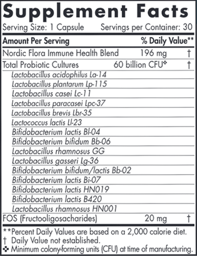 Nordic Flora Probiotic Immune Health (Nordic Naturals) Supplement Facts