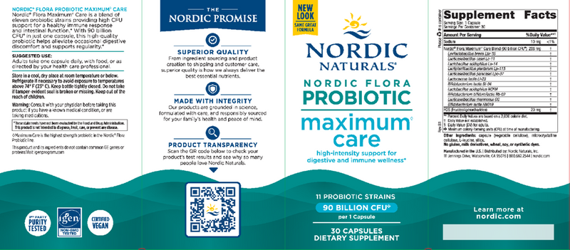 Nordic Flora Probiotic Maximum Care (Nordic Naturals) Label