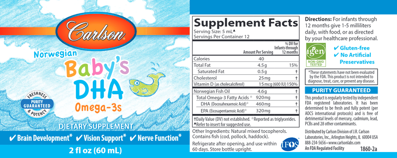 Norwegian Baby's DHA (Carlson Labs) label