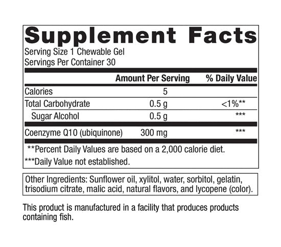 NutraGems CoQ10 300 (Metagenics) Supplement Facts