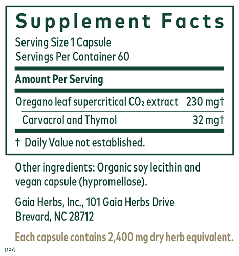 Oil Of Oregano (Gaia Herbs Professional Solutions) supplement facts