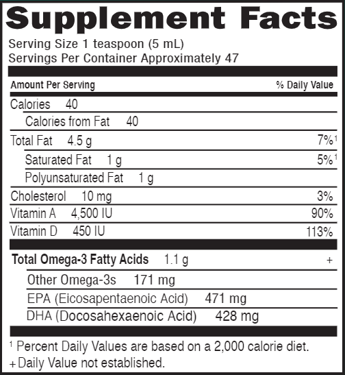 Olde World Icelandic Cod Liver Oil (Garden of Life) Supplement Facts