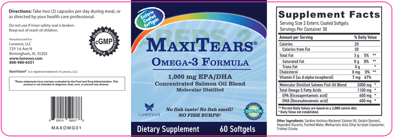 Omega-3 Formula (Maxivision) Label