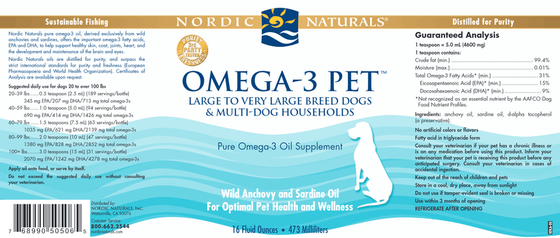 Omega-3 Pet Fluid (Nordic Naturals) 16oz Label