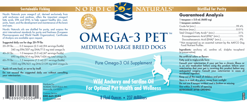Omega-3 Pet Fluid (Nordic Naturals) 8oz Label