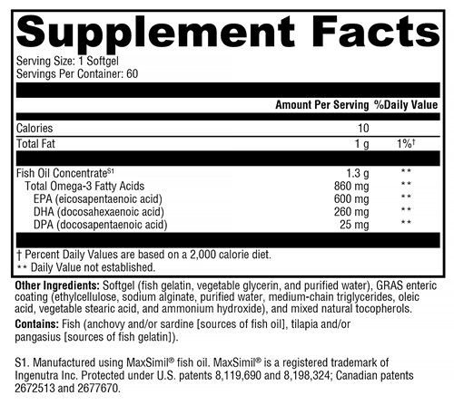 Omega MonoPure 1300 EC (Xymogen) Supplement Facts