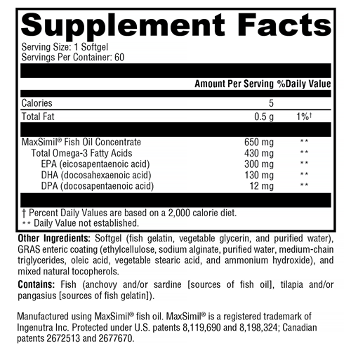 Omega MonoPure 650 EC (Xymogen) Supplement Facts